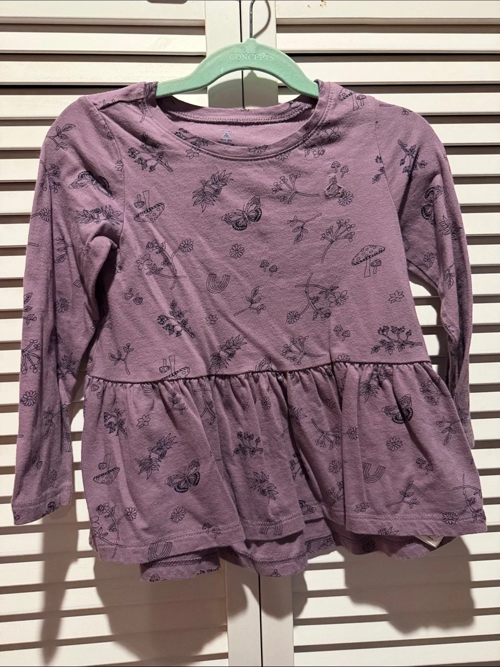 GAP Purple Long-Sleeve Peplum Top with Nature Prints